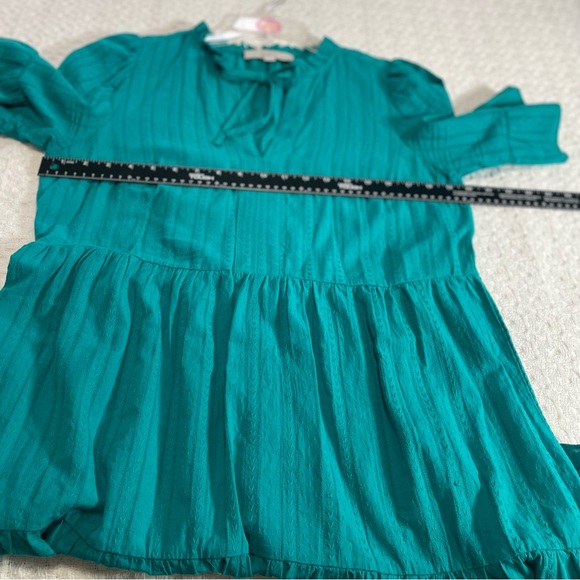 LOFT Turquoise Ruffle tiered shirt dress~Size medium ~Anthropology - Picture 4 of 13